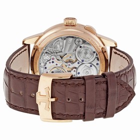 Jaeger LeCoultre Duometre Silver Dial 18kt Rose Gold Brown Leather Men's Watch Q6012521
