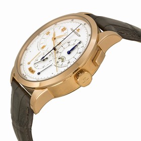 Jaeger LeCoultre Duometre Silver Dial Leather Mens Watch Q6012420