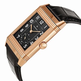 Jaeger LeCoultre Grande Reverso Black Dial 18kt Rose Gold Black Alligator Leather Q3732470