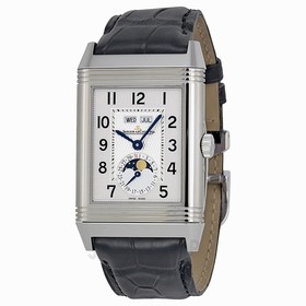 Jaeger LeCoultre Grande Reverso Calendar Silver Dial Black Leather Men's Watch Q3758420