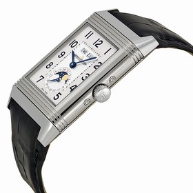 Jaeger LeCoultre Grande Reverso Calendar Silver Dial Black Leather Men's Watch Q3758420