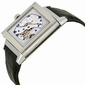 Jaeger LeCoultre Grande Reverso Calendar Silver Dial Black Leather Men's Watch Q3758420