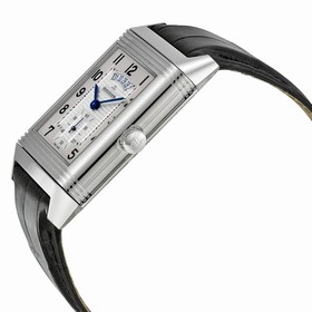 Jaeger LeCoultre Grande Reverso Duo White Satin Dial Black Leather Men's Watch Q3748421