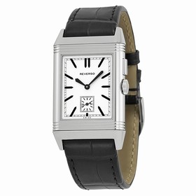 Jaeger LeCoultre Grande Reverso Silver Dial Stainless Steel Black Leather Men's