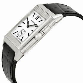 Jaeger LeCoultre Grande Reverso Silver Dial Stainless Steel Black Leather Men's
