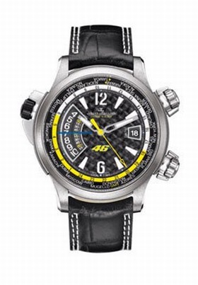 Jaeger LeCoultre Master Compressor W-Alarm 46 Black Dial Leather Men's Watch Q177T47V