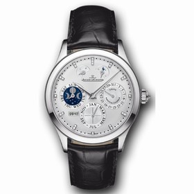Jaeger LeCoultre Master Control Eight Days Perpetual 40 Silver Dial Black Leather Men's Watch Q1613401