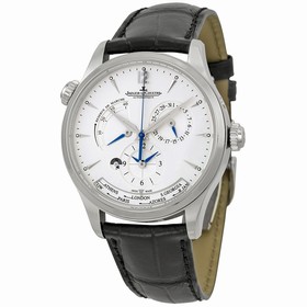 Jaeger Lecoultre Master Geographic Silver Dial Black Leather Men's Watch Q1428421