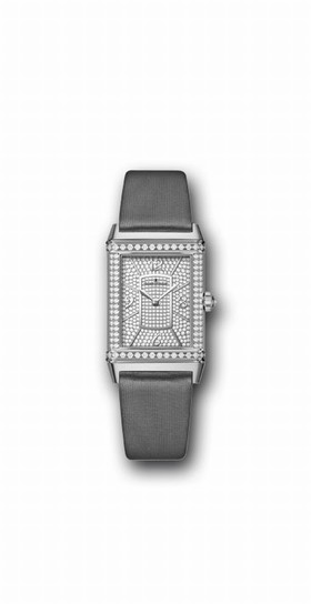 Jaeger LeCoultre Reverso Diamond Pave Dial Grey Satin Strap Ladies Watch Q3313407