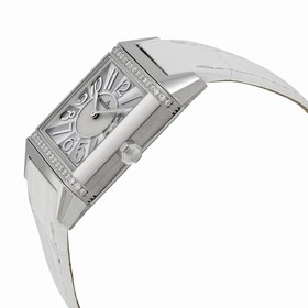 Jaeger LeCoultre Reverso Squadra Silver Dial White Leather Diamond Ladies Watch Q7038420