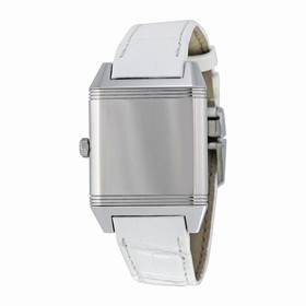 Jaeger LeCoultre Reverso Squadra Silver Dial White Leather Diamond Ladies Watch Q7038420