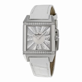 Jaeger LeCoultre Reverso Squadra Silver Dial White Leather Diamond Ladies Watch Q7038420