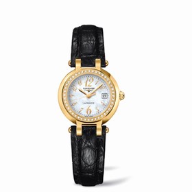 Longines PrimaLuna Automatic 26.5 Yellow Gold Diamond Leather Funky MOP (L8.111.7.83.2)