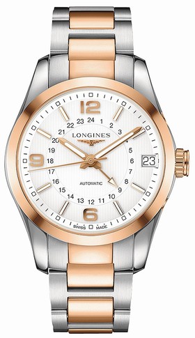 Longines Conquest Classic GMT Silver Dial Steel and Rose Gold Automatic Men's Watch L27995767