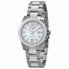 Longines Conquest White Dial White Ceramic and Stainless Steel Watch L32574167