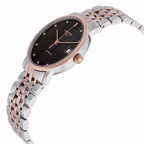 Longines Elegant Black Diamond Dial Steel and 18K Rose Gold Automatic Ladies Watch L48095577
