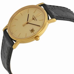 Longines La Grande Classique Gold Dial Black Leather Ladies Watch 47202322