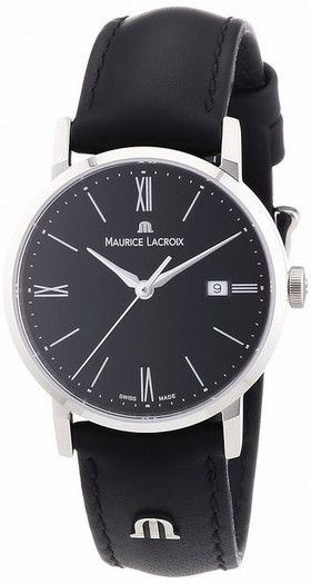 Maurice Lacroix Eliros Date Black Dial Black Leather Strap Unisex Quartz Watch EL1084-SS001-310