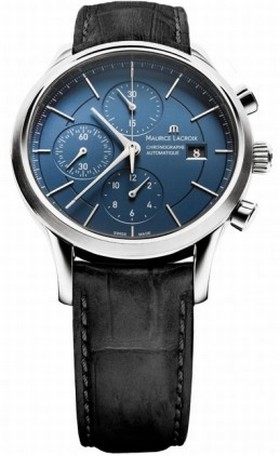 Maurice Lacroix Les Classiques Automatic Chronograph Blue Dial Black Leather Strap Men's Watch LC6058-SS001-430