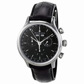 Maurice Lacroix Les Classiques Black Dial Chronograph Black Leather Men's Watch LC1008-SS001-330