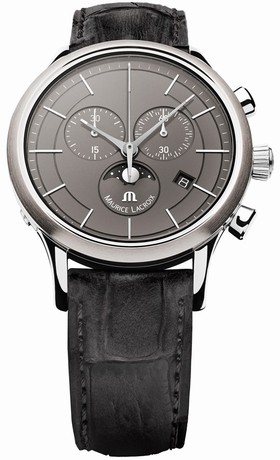 Maurice Lacroix Les Classiques Chronograph Phase de Lune Grey Dial Black Leather Strap Men's Quartz Watch LC1148-SS001-830