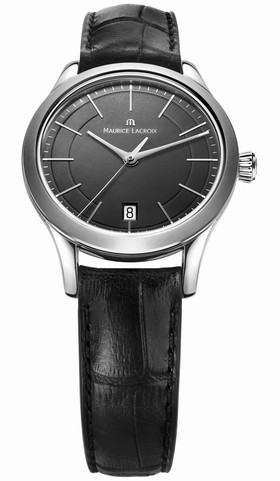 Maurice Lacroix Les Classiques Date Midsize Black Dial Black Crocodile Leather Ladies Quartz Watch LC1026-SS001-330
