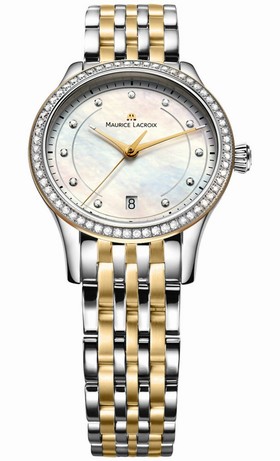 Maurice Lacroix Les Classiques Date Midsize Mother Of Pearl Dial Silver-Gold Staionless Steel Ladies Quartz Watch LC1026-PVY23-170