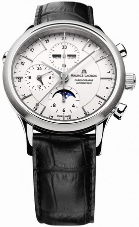 Maurice Lacroix Les Classiques Phase de Lune Automatic Chronograph Silver Dial Black Leather Men's Watch LC6078-SS001-13E