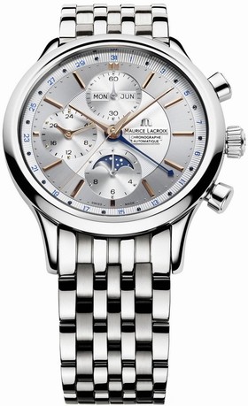 Maurice Lacroix Les Classiques Phase de Lune Chronograph Silver Dial Automatic Men's Stainless Steel Watch LC6078-SS002-131