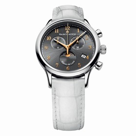 Maurice Lacroix Les Classiques Phases De Lune Chronographe Grey Dial White Leather Strap Stainless Steel Case Ladies Quartz Watch LC1087-SS001-821