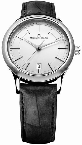 Maurice Lacroix Les Classiques Silver Dial Black Leather Stainless Steel Case Ladies Quartz Watch LC1117-SS001-130