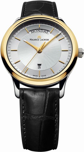 Maurice Lacroix Les Classiques Silver Dial Black Leather Strap Gold Plated Stainless Steel Ladies Quartz Watch LC1227-PVY11-130
