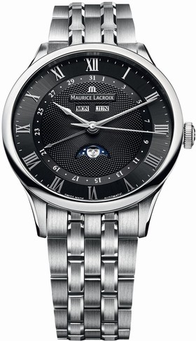 Maurice Lacroix Masterpiece Tradition Phase de Lune Black Dial Stainless Steel Men's Watch MP6607-SS002-310