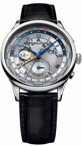 Maurice Lacroix Masterpiece Worldtimer Silver Dial Black Leather Men's Automatic Watch MP6008-SS001-111