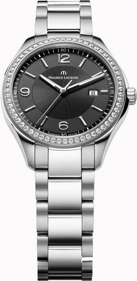 Maurice Lacroix Miros Black Dial Steel Diamond Ladies Watch MI1014-SD502-330