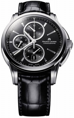 Maurice Lacroix Pontos Chronograph Black Dial Black Leather Automatic Men's Watch PT6188-SS001-330
