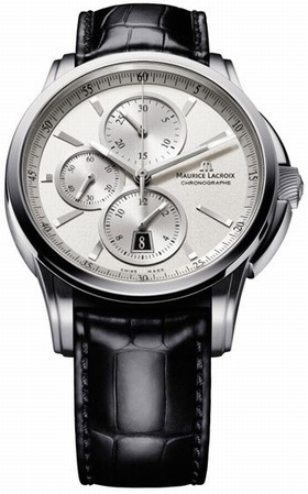 Maurice Lacroix Pontos Chronograph Silver Dial Black Leather Men's Watch PT6188-SS001-130