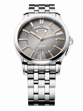 Maurice Lacroix Pontos Day and Date Grey Dial Automatic Men's Stainless Steel Watch PT6158-SS002-03E