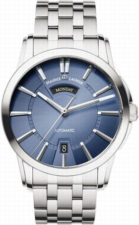 Maurice Lacroix Pontos Day & Date Blue Dial Automatic Men's Stainelss Steel Watch PT6158-SS002-43E