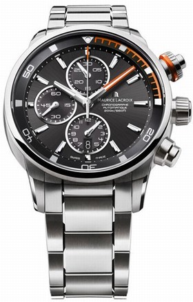 Maurice Lacroix Pontos S Black and Orange Dial Chronograph Stainless Steel Men's Watch PT6008-SS002-332