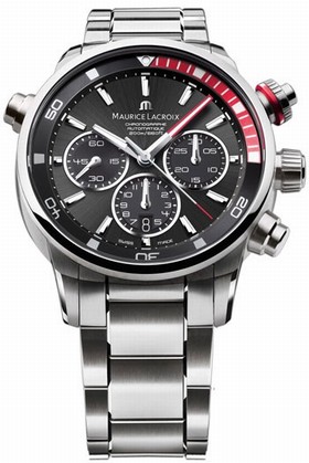Maurice Lacroix Pontos S Black and Red Dial Chronograph Stainless Steel Men's Watch PT6018-SS002-330