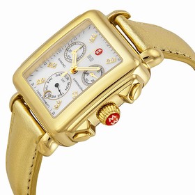 Michele Deco Gold Chronograph Mother of Pearl Dial Champagne Leather Ladies Watch MWW06P000176