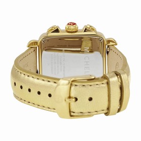 Michele Deco Gold Chronograph Mother of Pearl Dial Champagne Leather Ladies Watch MWW06P000176