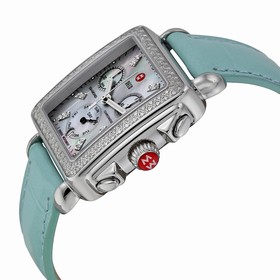 Michele Deco Grey Mother of Pearl Dial Blue Leather Ladies Watch MWW06P000227