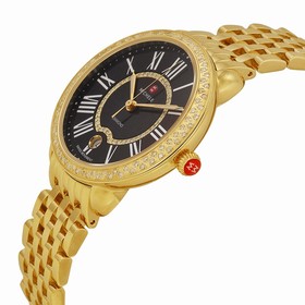 Michele Serein Black Pearl Dial Gold-plated Diamond Ladies Watch MWW21B000051