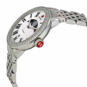Michele Serein Matte Silver White Moon and Star Dial Diamond Stainless Steel Bracelet Ladies Watch MWW21D000001