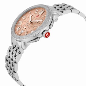 Michele Serein Metallic Rose Gold Mother of Pearl Dial Stainless Steel Diamond Ladies Watch MWW21A000046