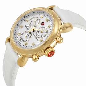 Michele Signature CSX-36 Mother of Pearl Dial Gold-tone White Leather Ladies Watch MWW03M000202