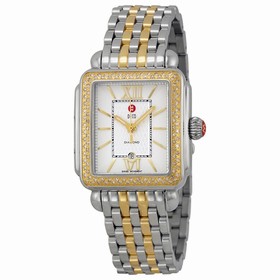 Michele Signature Deco Diamond Silver Guilloche Two-Tone Ladies Watch MWW06T000061