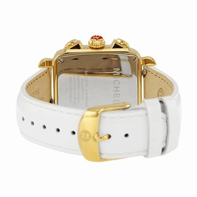 Michele Signature Deco White Mother of Pearl Dial Gold-tone White Leather Ladies Watch MWW06P000032